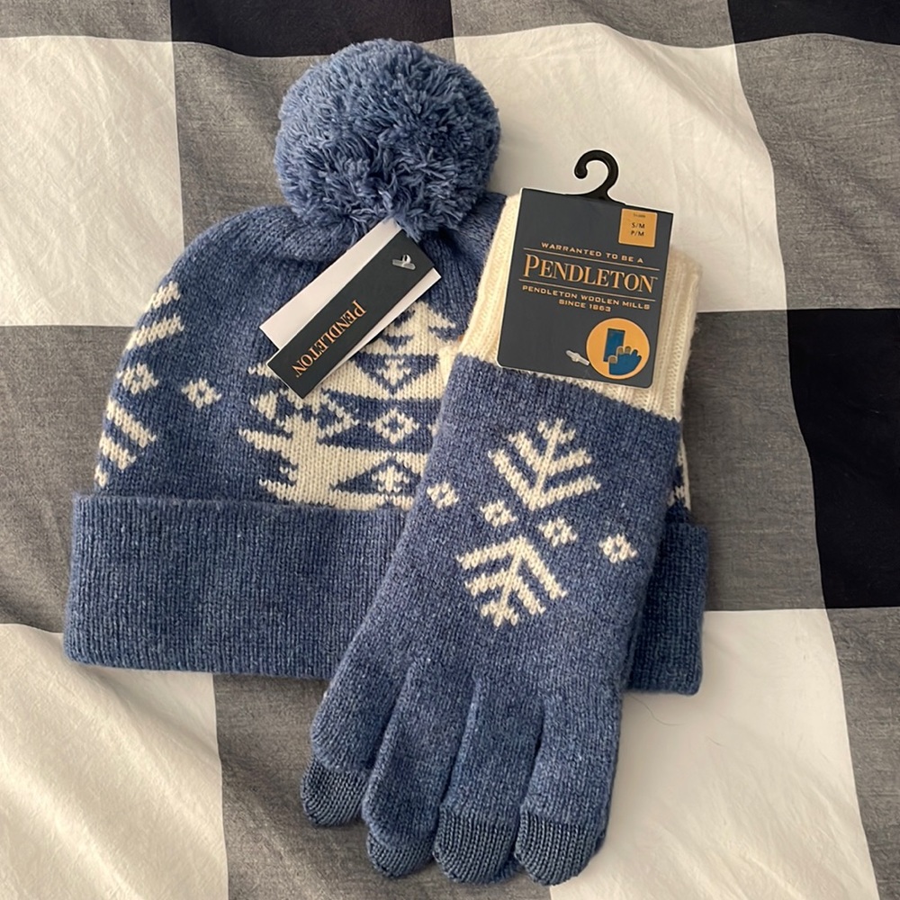 Pendleton Luminaria Blue Wool Hat And Texting Glo… - image 1